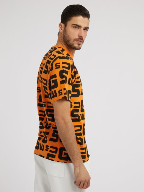 Tee Shirt Logo Orange Guess All Over