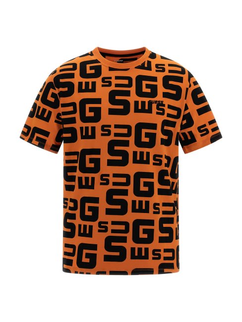Tee Shirt Logo Orange Guess All Over