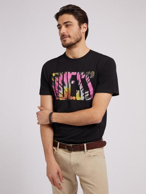 Tee Shirt Guess Logo Tie And Dye Noir