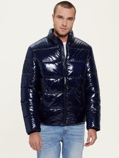 Doudoune Effet Liquide Bleu Guess