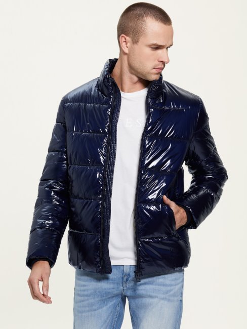 Doudoune Effet Liquide Bleu Guess