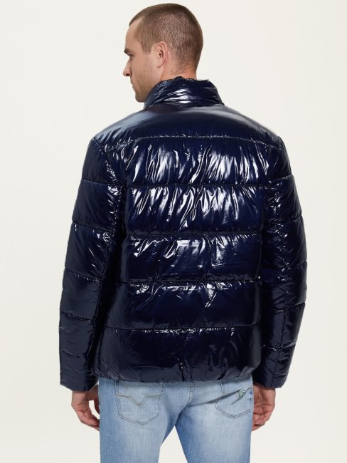 Doudoune Effet Liquide Bleu Guess