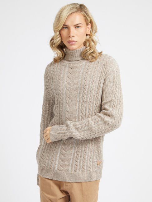 Pull Beige En Maille Torsadée En Laine Mélangée Guess