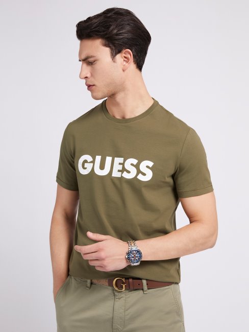 Tee Shirt Guess Logo Devant Vert Nouvelle Tendance