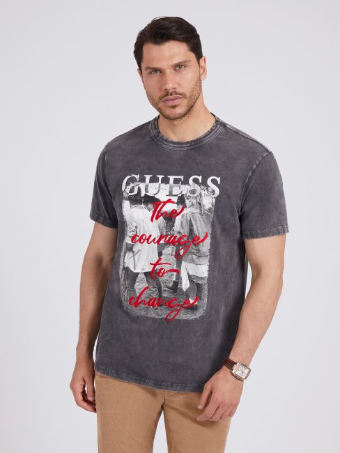 T-shirt Noir Imprimé Devant Guess Nouvelle Tendance