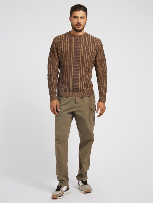 Pull En Maille Torsadée En Laine Mélangée Marron Guess