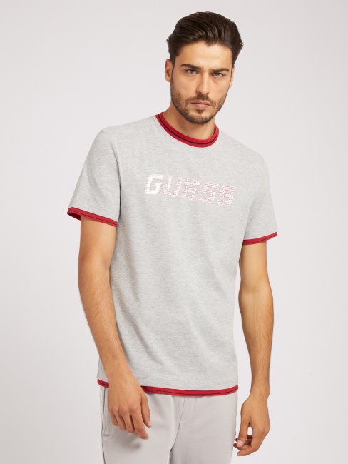 T-shirt Guess Gris à Logos Multiples Sur Le Devant
