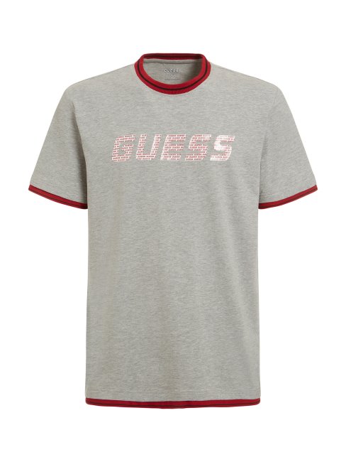 T-shirt Guess Gris à Logos Multiples Sur Le Devant