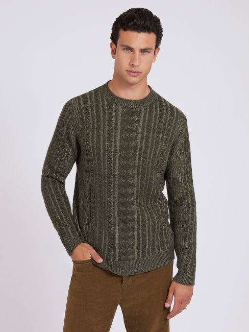 Pull Torsadé En Laine Mélangée Guess Vert