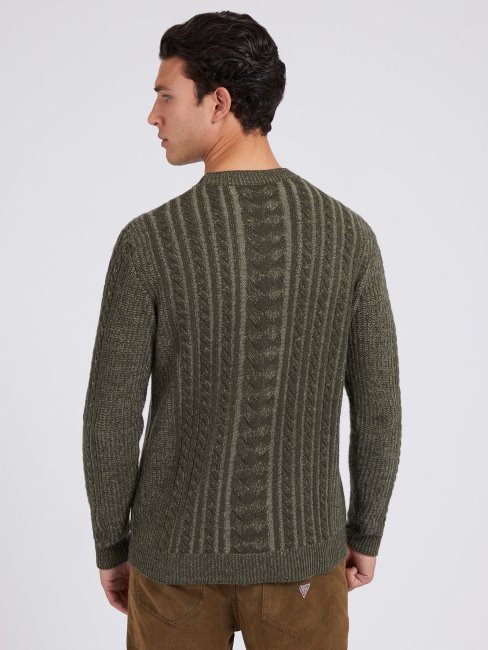 Pull Torsadé En Laine Mélangée Guess Vert