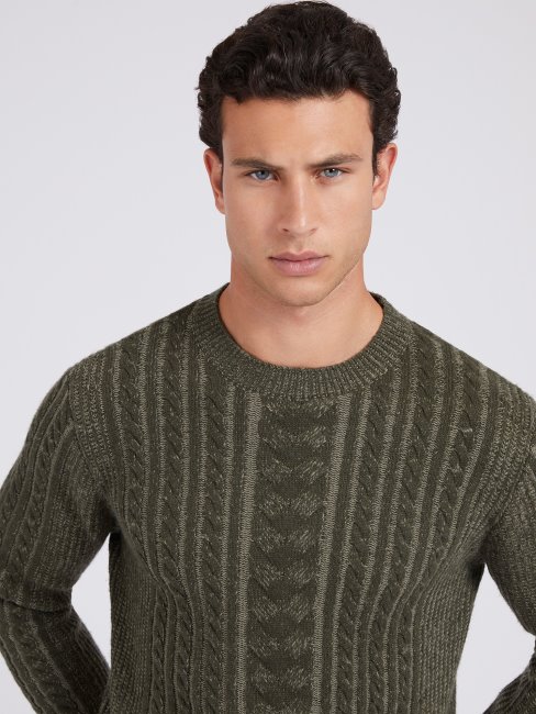 Pull Torsadé En Laine Mélangée Guess Vert