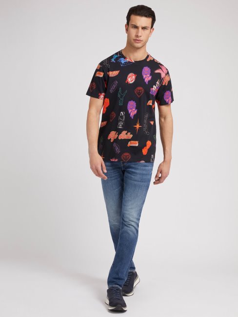 T-shirt Guess Noir Multi Imprimé Sur L'ensemble