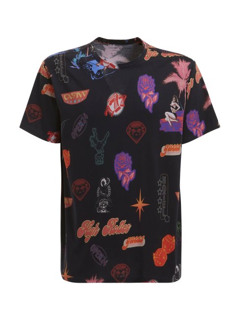 T-shirt Guess Noir Multi Imprimé Sur L'ensemble