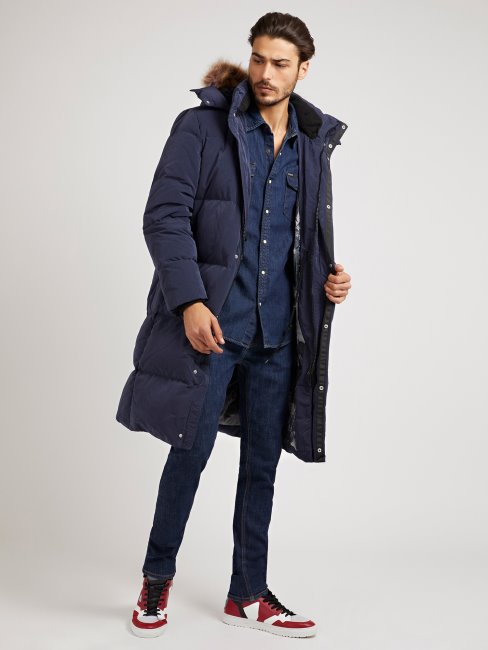 Guess Doudoune Matelassée Avec Capuche Bleu