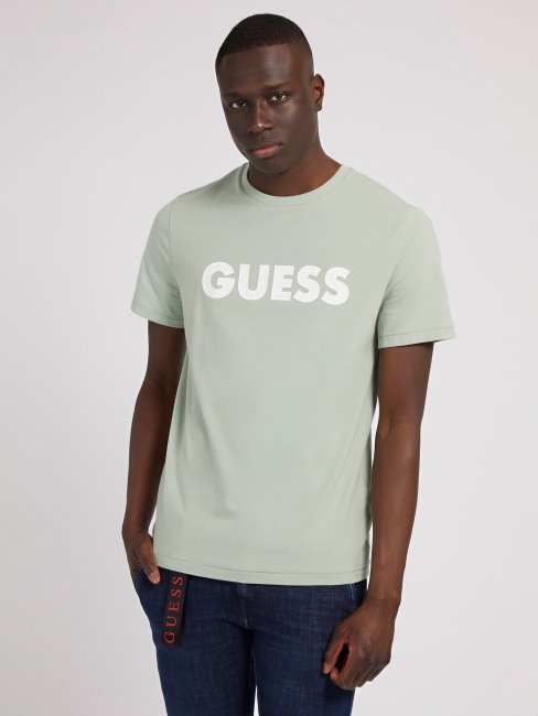 Tee Shirt Guess Vert Clair à Logo Sur Le Devant
