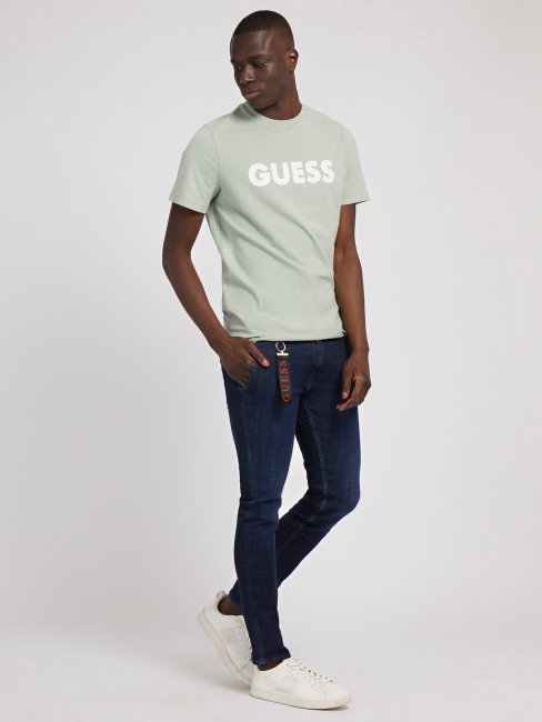 Tee Shirt Guess Vert Clair à Logo Sur Le Devant