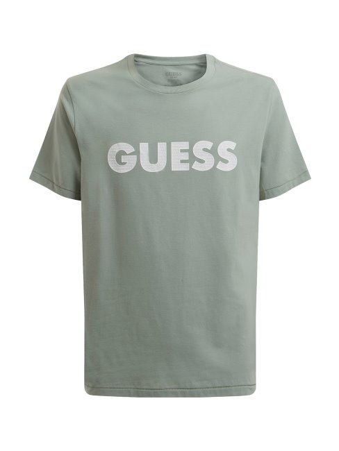 Tee Shirt Guess Vert Clair à Logo Sur Le Devant