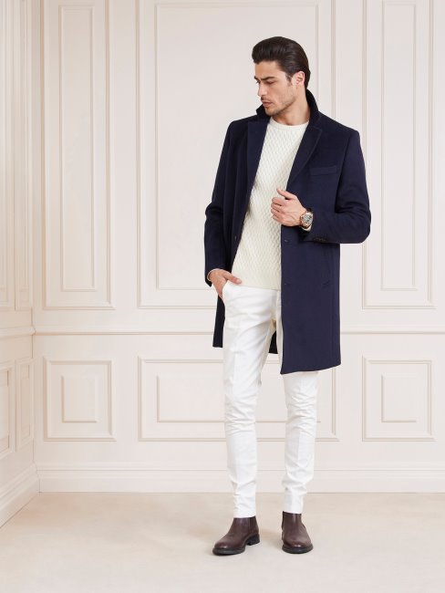 Manteau En Laine Mélangée Marciano Bleu Clair