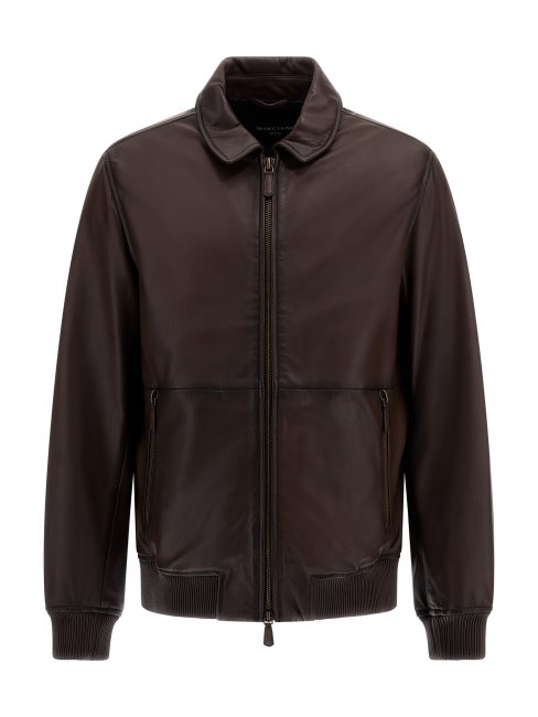 Veste En Cuir Véritable Marron Guess Marciano