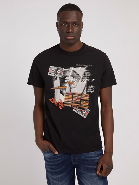 T-shirt Guess Imprimé Sur Le Devant Noir Multi