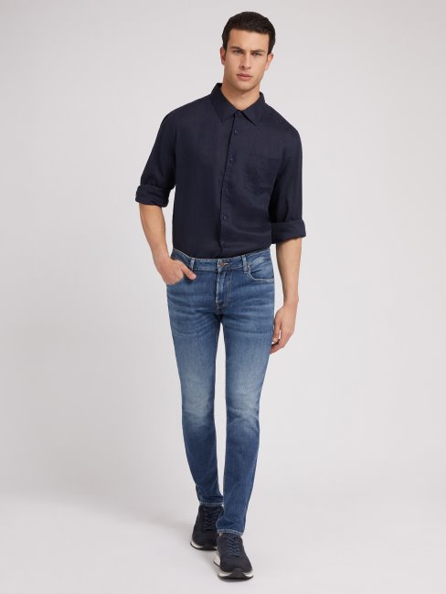 Chemise En Lin Bleu Guess