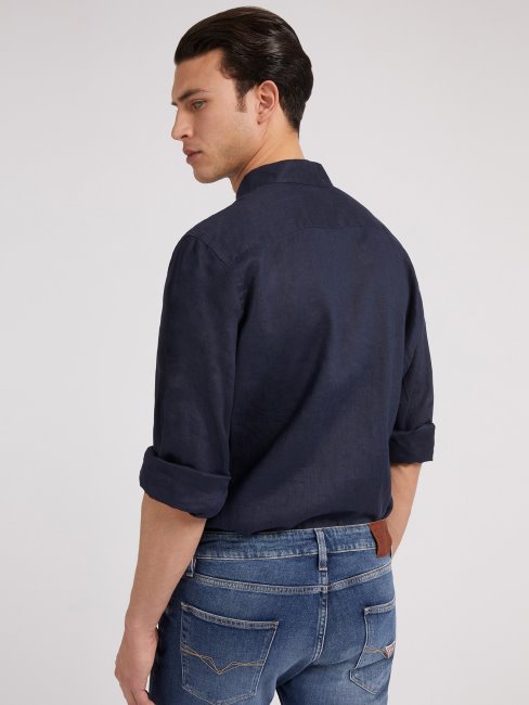 Chemise En Lin Bleu Guess