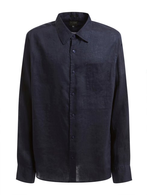 Chemise En Lin Bleu Guess
