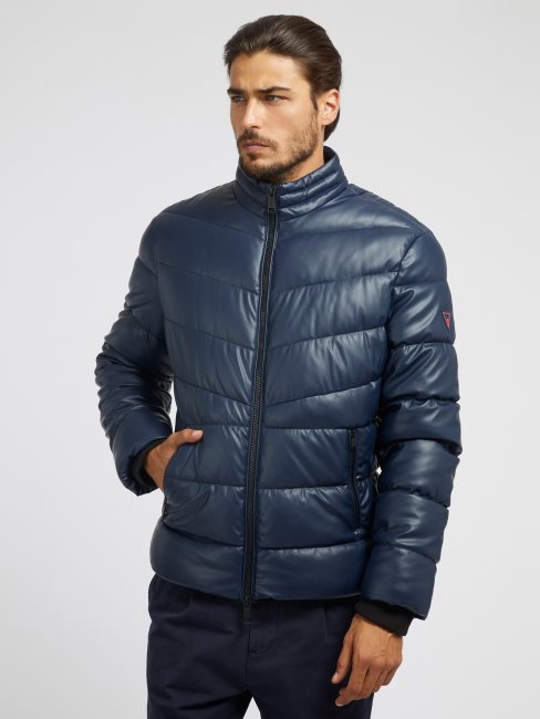 Doudoune En Simili Cuir Guess Bleu Multi