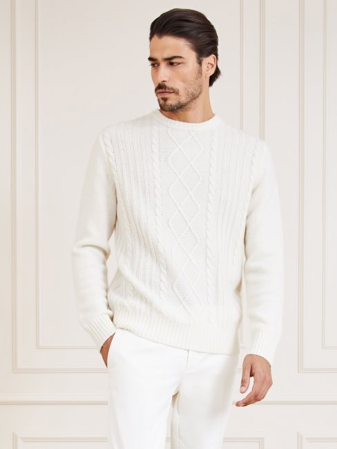 Pull Torsadé En Cachemire Marciano Crème Guess