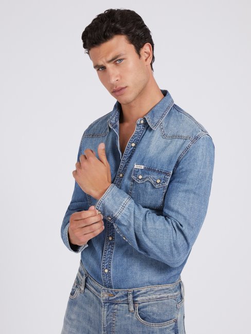 Chemise En Jean Regular Fit Guess Bleu