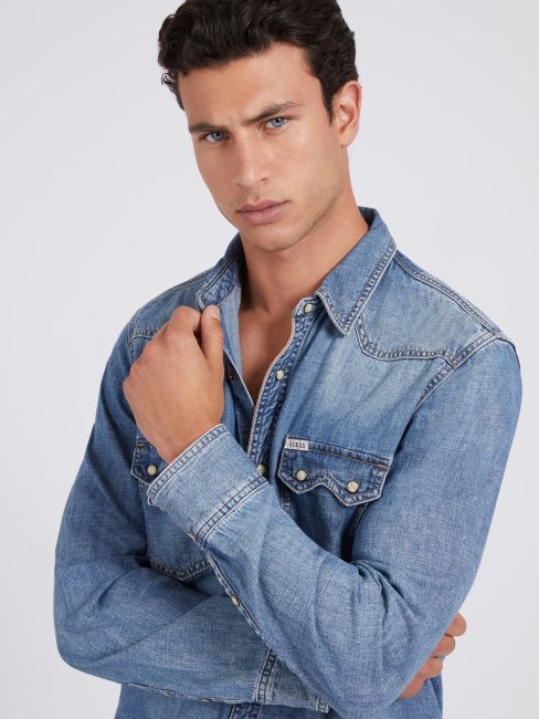 Chemise En Jean Regular Fit Guess Bleu
