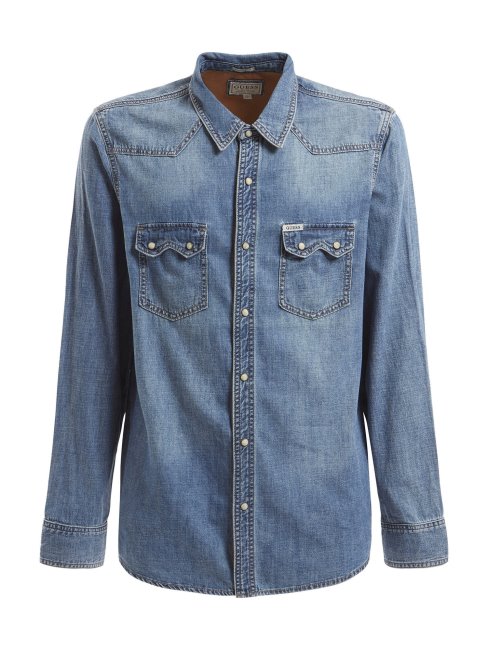 Chemise En Jean Regular Fit Guess Bleu