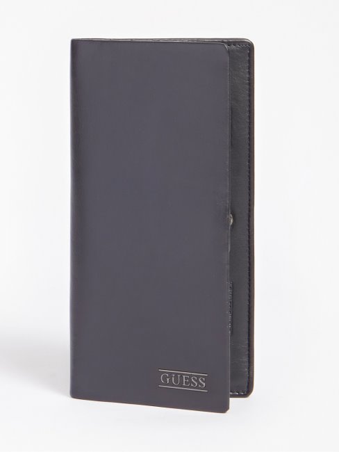 Portefeuille Bleu Guess New Boston En Cuir Véritable