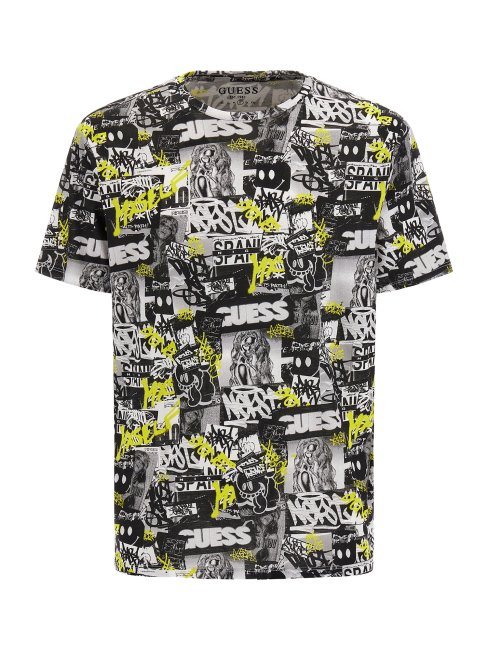 T-shirt Imprimé Guess All Over Blanc Multi