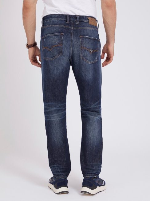 Pantalon Denim Coupe Slim Abrasions Bleu Guess