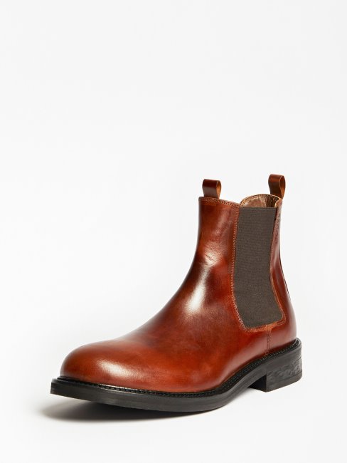 Bottes Chelsea Arco En Cuir Véritable Rouge Guess