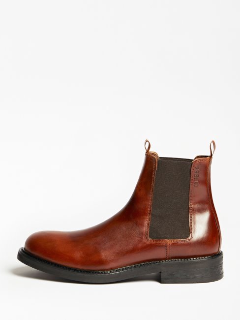 Bottes Chelsea Arco En Cuir Véritable Rouge Guess