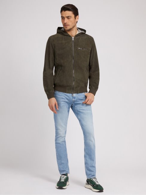 Guess Blouson Vert à Capuche En Daim