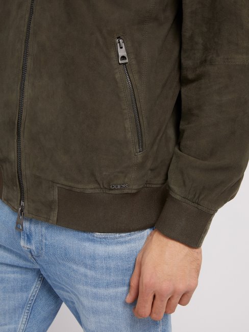 Guess Blouson Vert à Capuche En Daim