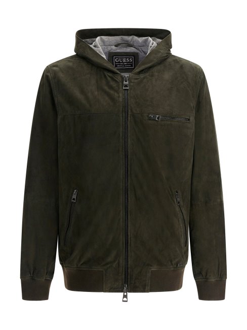 Guess Blouson Vert à Capuche En Daim