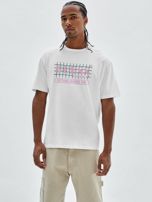 Nouveau T-shirt Blanc Logo Devant Guess Tendance