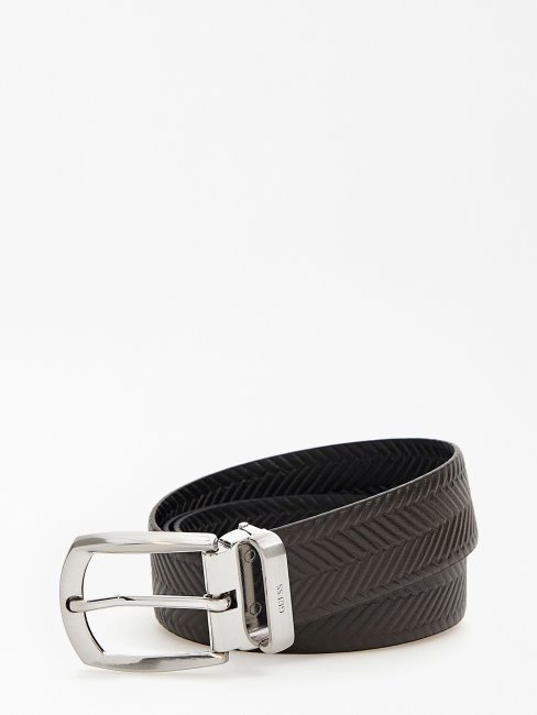 Ceinture Réversible En Cuir Véritable Guess Noir