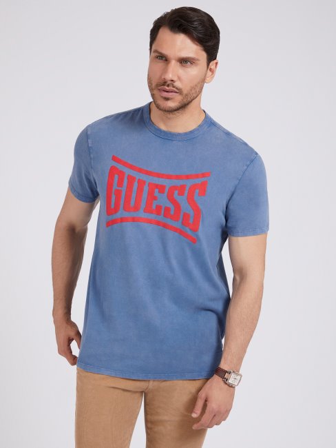 T-shirt Logo Devant Guess Bleu Nouvelle Tendance