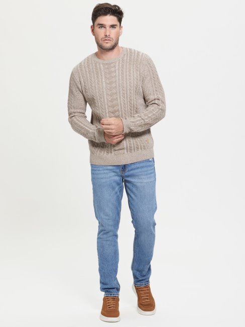 Pull Torsadé En Laine Mélangée Guess Beige