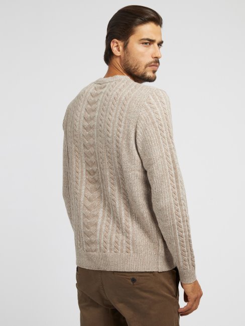 Pull Torsadé En Laine Mélangée Guess Beige