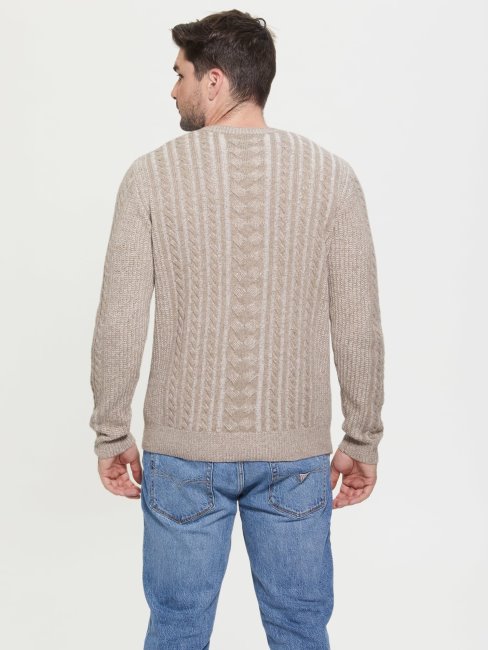 Pull Torsadé En Laine Mélangée Guess Beige