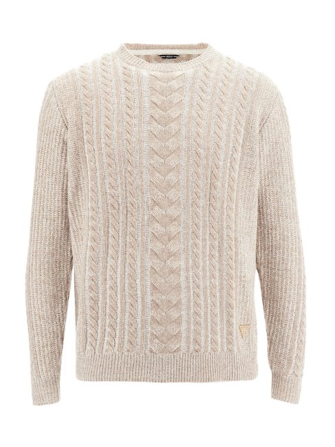 Pull Torsadé En Laine Mélangée Guess Beige
