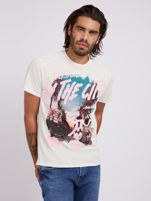 Guess Nouveau T-shirt Blanc Imprimé Sur Le Devant Tendance