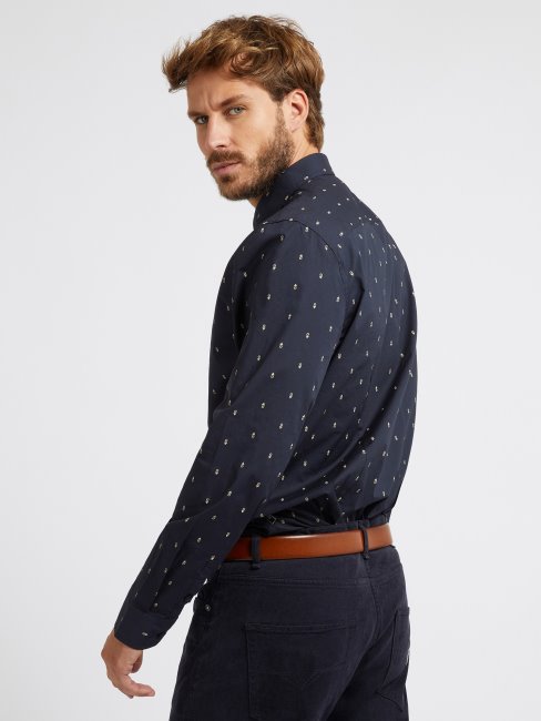 Guess Chemise Slim Bleu Foncé à Imprimé Intégral