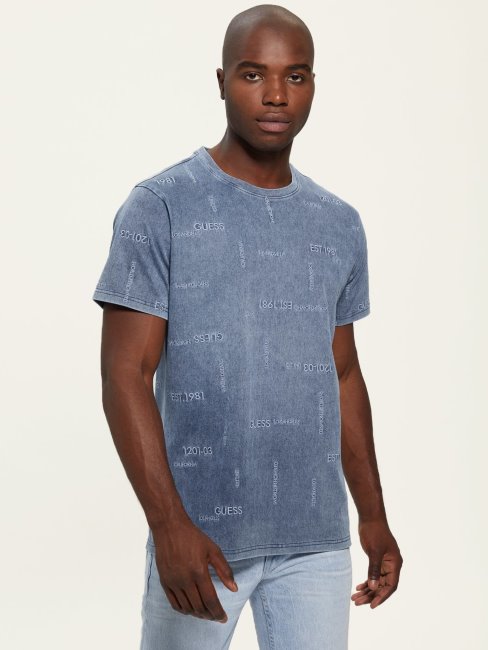 T-shirt Logo Brodé Bleu Guess
